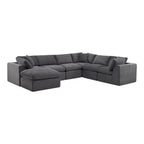 138" Dark Gray Corduroy Modular Sectional With Ottoman And Toss Pillows