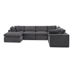 138" Dark Gray Corduroy Modular Sectional With Ottoman And Toss Pillows