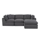 108" Dark Gray Corduroy Modular Sofa With Ottoman And Toss Pillows