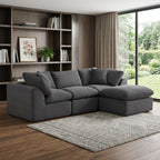 108" Dark Gray Corduroy Modular Sofa With Ottoman And Toss Pillows
