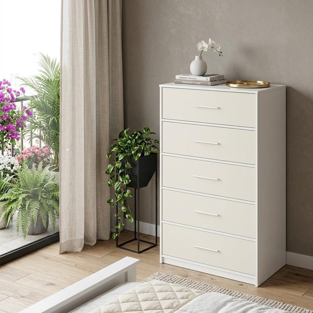 23" White Fabric Wood and Steel Five Drawer Lingerie Chest