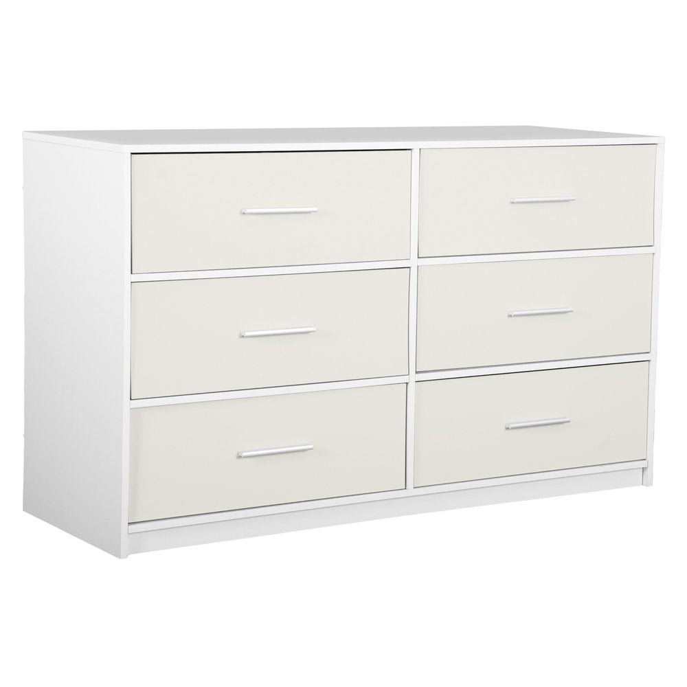 45" White Fabric Wood and Steel Six Drawer Double Dresser