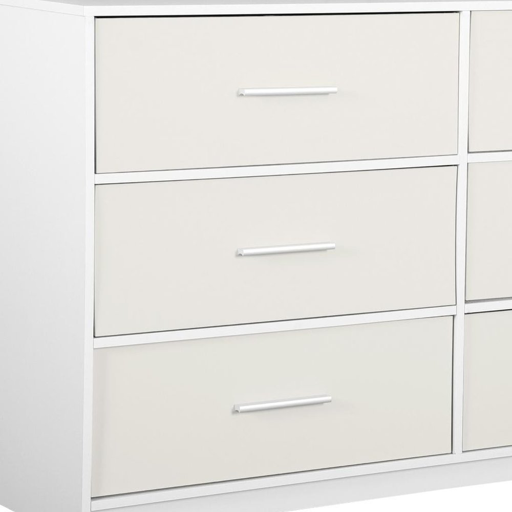 45" White Fabric Wood and Steel Six Drawer Double Dresser