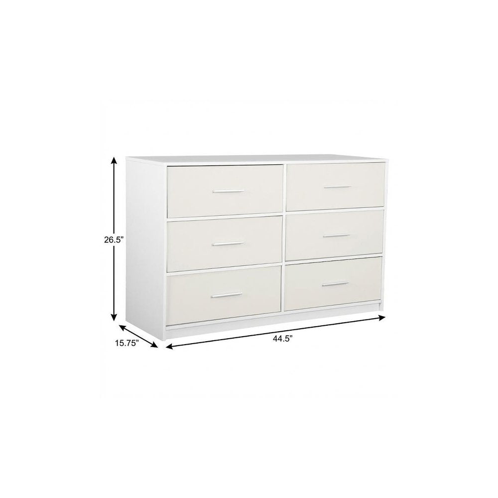 45" White Fabric Wood and Steel Six Drawer Double Dresser