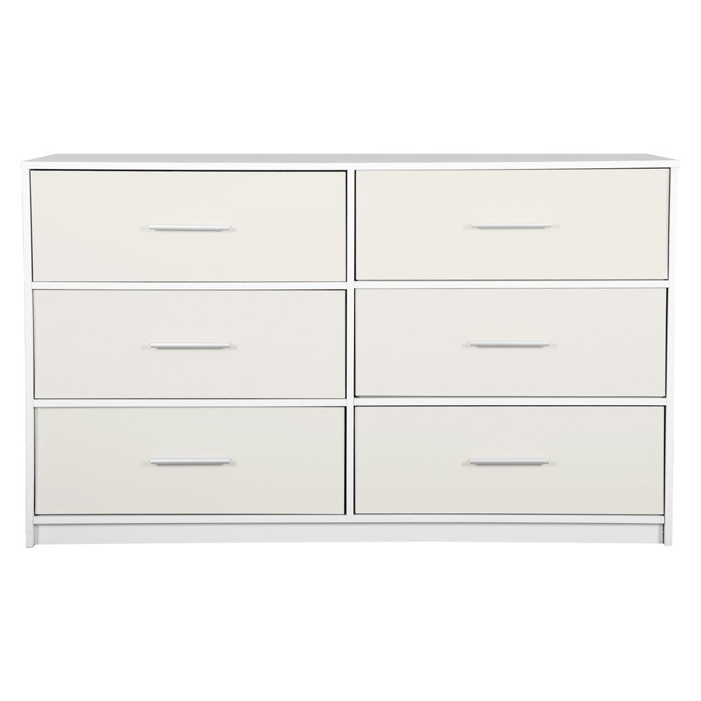 45" White Fabric Wood and Steel Six Drawer Double Dresser