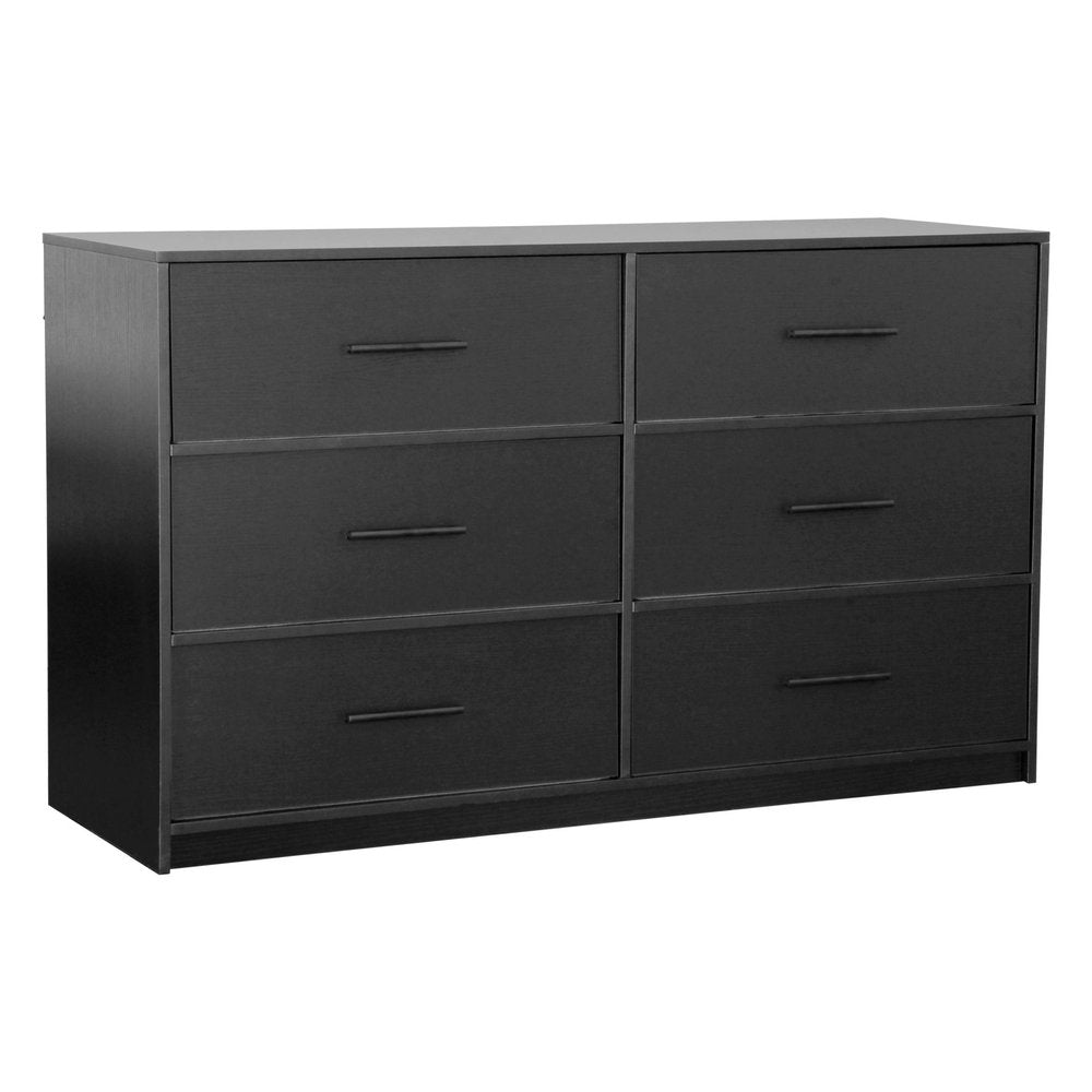 45" Black Fabric Wood and Steel Six Drawer Double Dresser