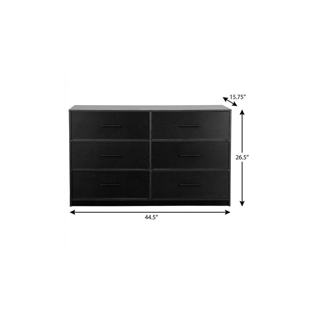 45" Black Fabric Wood and Steel Six Drawer Double Dresser