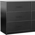 45" Black Fabric Wood and Steel Six Drawer Double Dresser