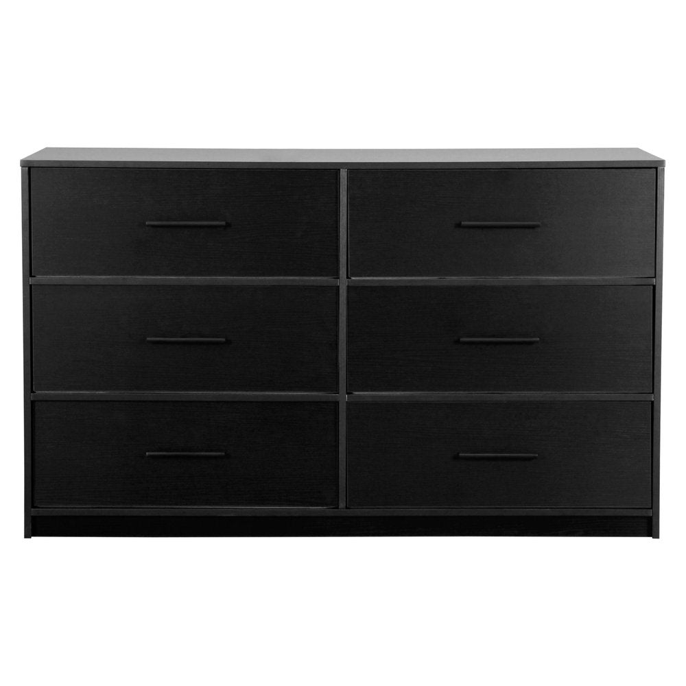 45" Black Fabric Wood and Steel Six Drawer Double Dresser