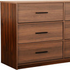 45" Walnut Fabric Wood and Steel Six Drawer Double Dresser