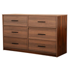 45" Walnut Fabric Wood and Steel Six Drawer Double Dresser