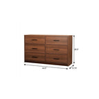 45" Walnut Fabric Wood and Steel Six Drawer Double Dresser