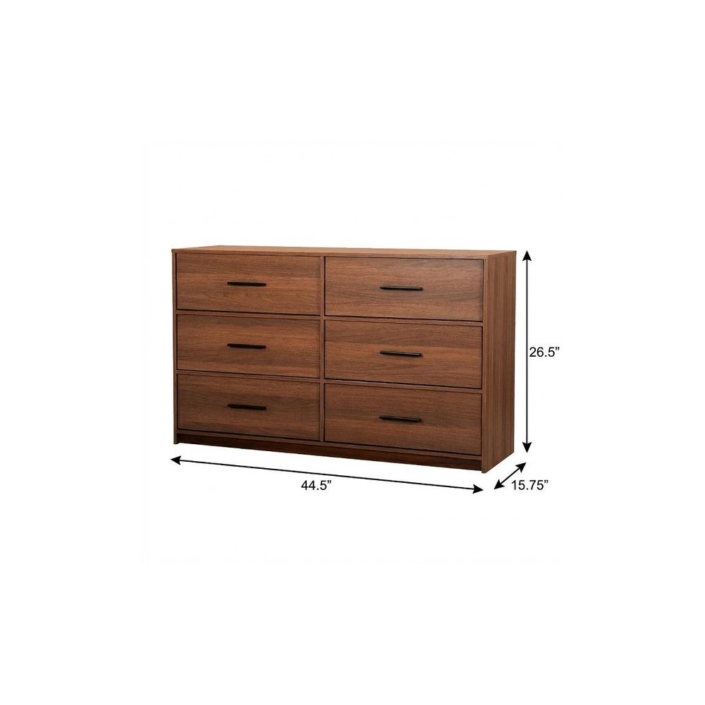 45" Walnut Fabric Wood and Steel Six Drawer Double Dresser