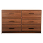 45" Walnut Fabric Wood and Steel Six Drawer Double Dresser