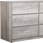 45" Gray Fabric Wood and Steel Six Drawer Double Dresser