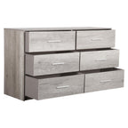 45" Gray Fabric Wood and Steel Six Drawer Double Dresser