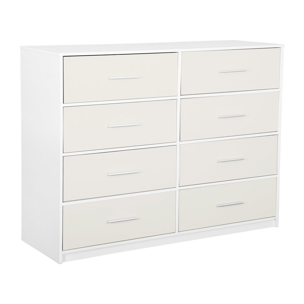 45" White Fabric Wood and Steel Eight Drawer Double Dresser