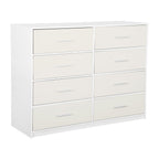45" White Fabric Wood and Steel Eight Drawer Double Dresser