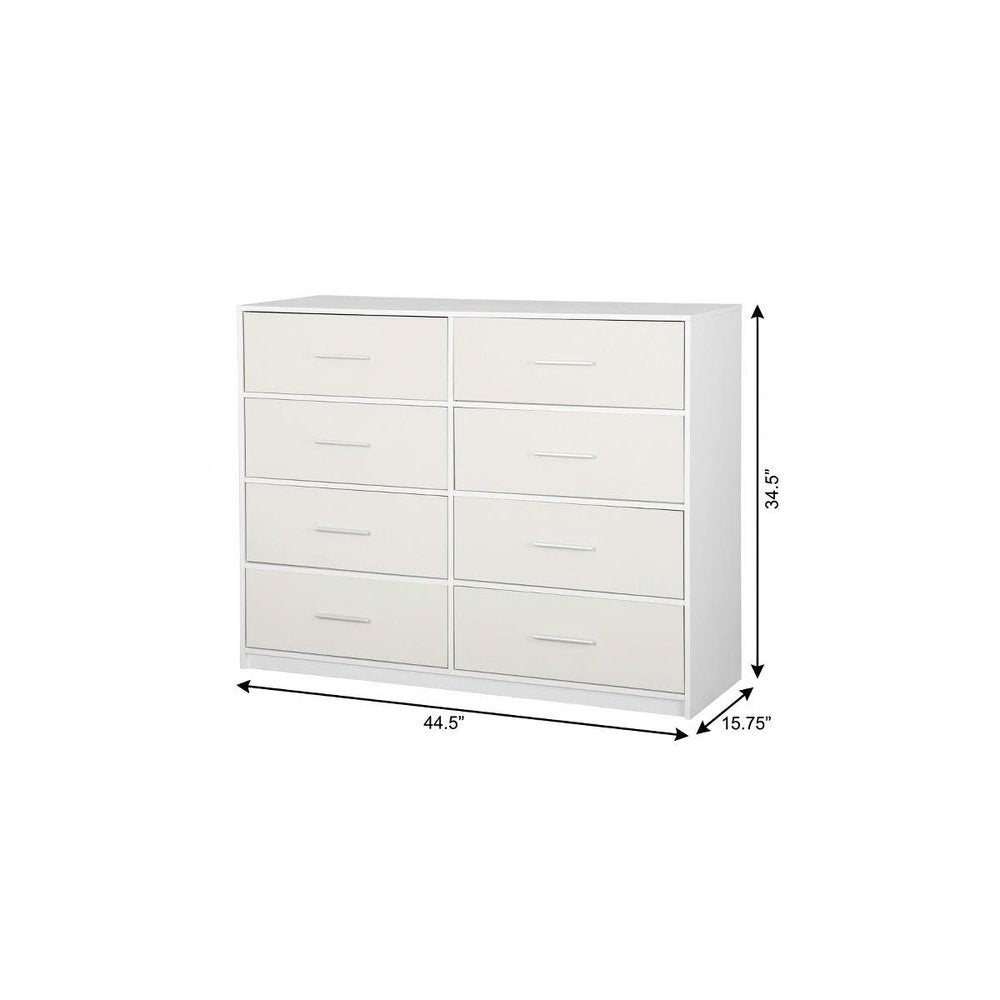 45" White Fabric Wood and Steel Eight Drawer Double Dresser