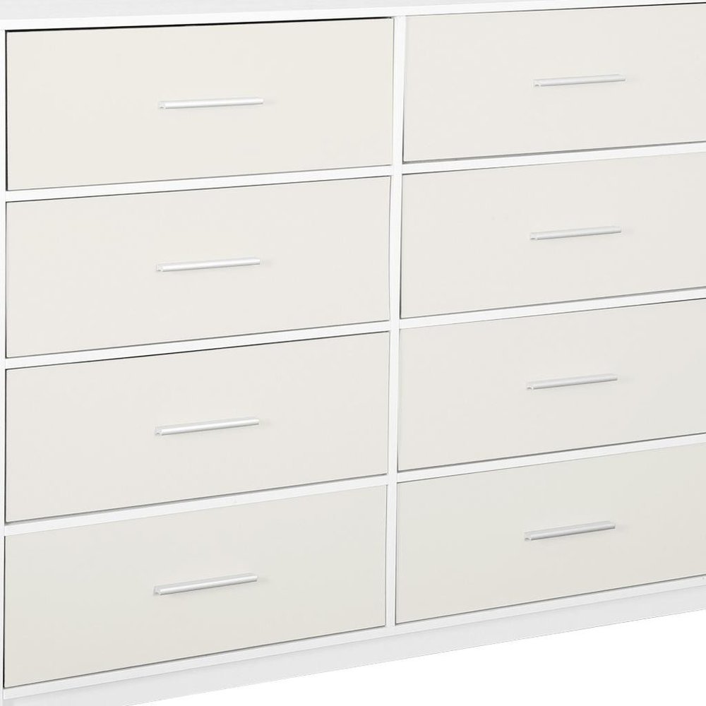 45" White Fabric Wood and Steel Eight Drawer Double Dresser