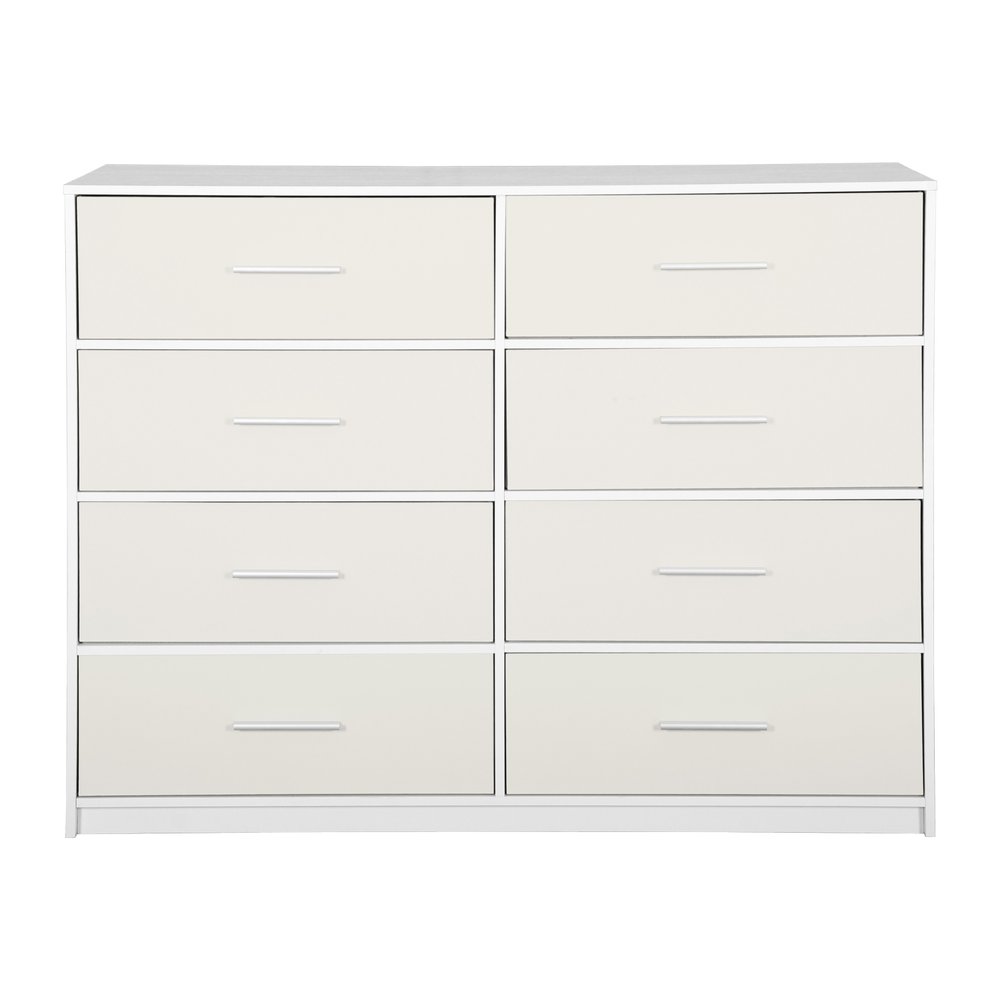 45" White Fabric Wood and Steel Eight Drawer Double Dresser