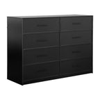 45" Black Fabric Wood and Steel Eight Drawer Double Dresser