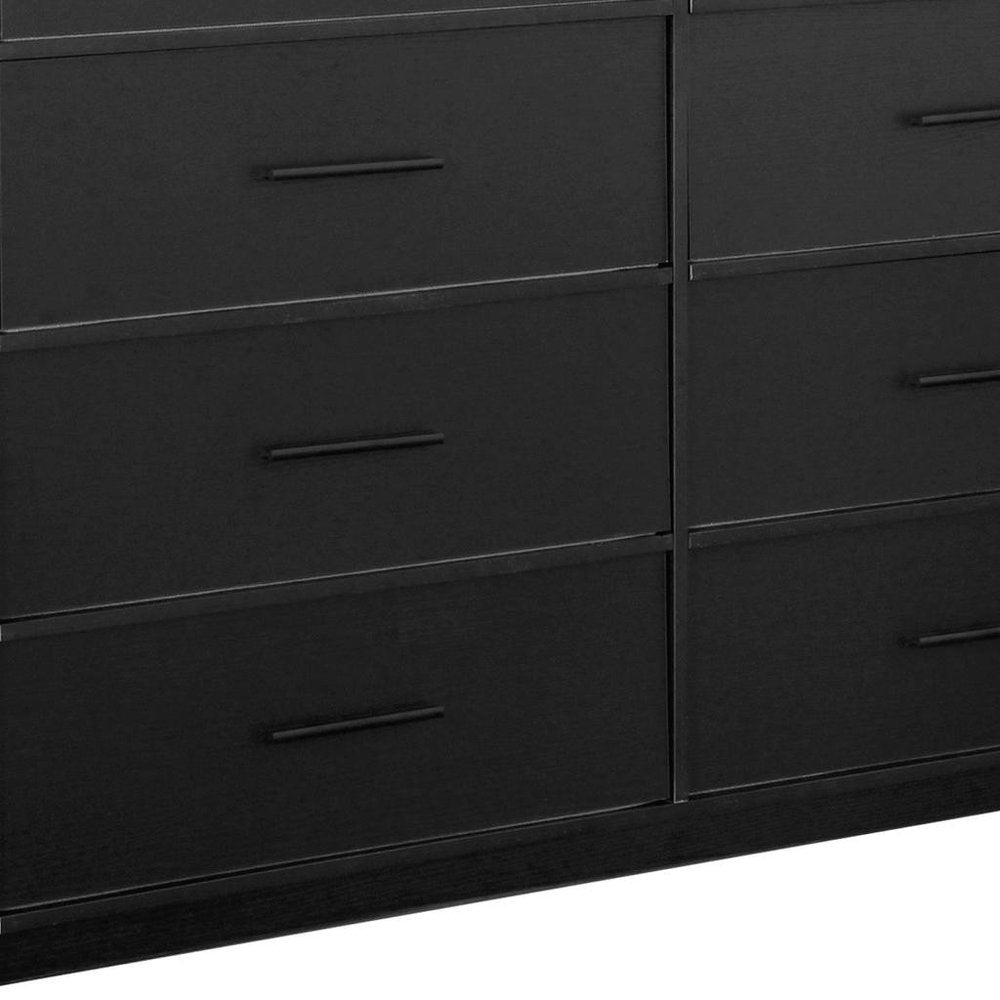 45" Black Fabric Wood and Steel Eight Drawer Double Dresser