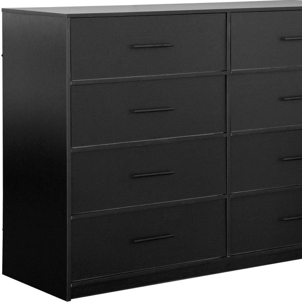 45" Black Fabric Wood and Steel Eight Drawer Double Dresser