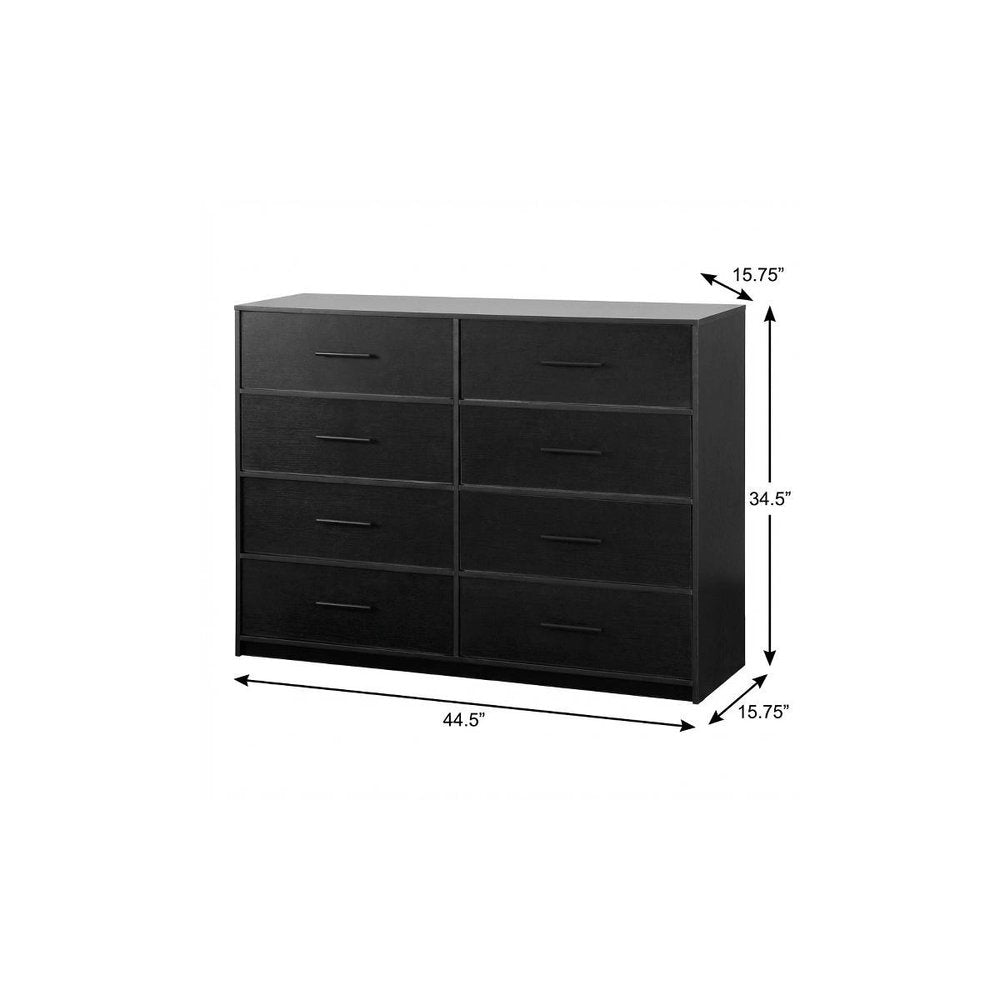 45" Black Fabric Wood and Steel Eight Drawer Double Dresser