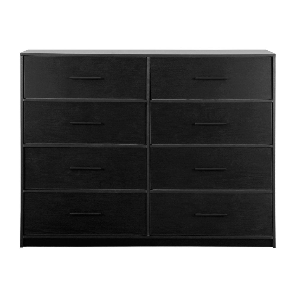 45" Black Fabric Wood and Steel Eight Drawer Double Dresser