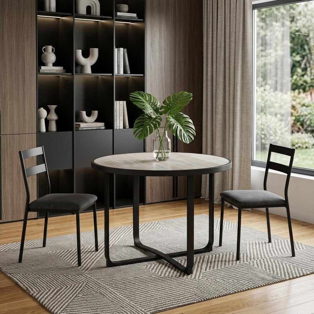 42" Black Glass And Aluminum Cross Leg Base Round Top Dining Table