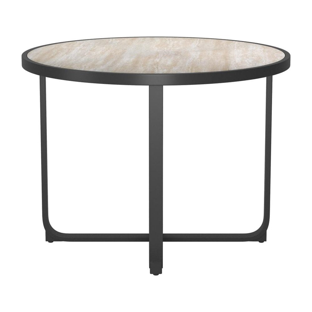 42" Black Glass And Aluminum Cross Leg Base Round Top Dining Table