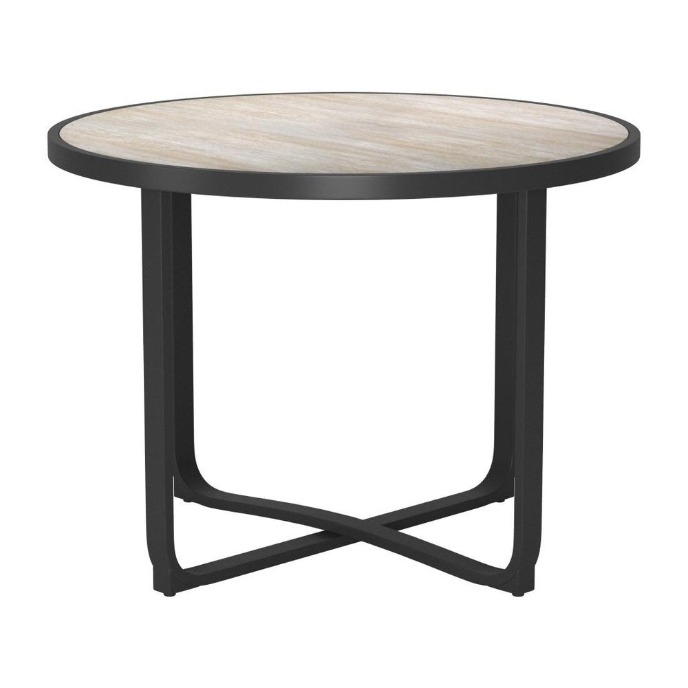 42" Black Glass And Aluminum Cross Leg Base Round Top Dining Table
