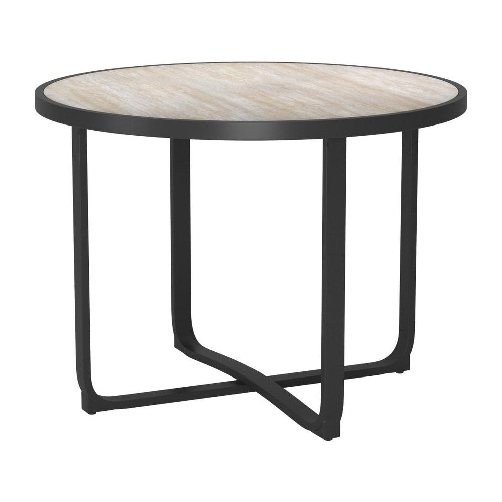42" Black Glass And Aluminum Cross Leg Base Round Top Dining Table