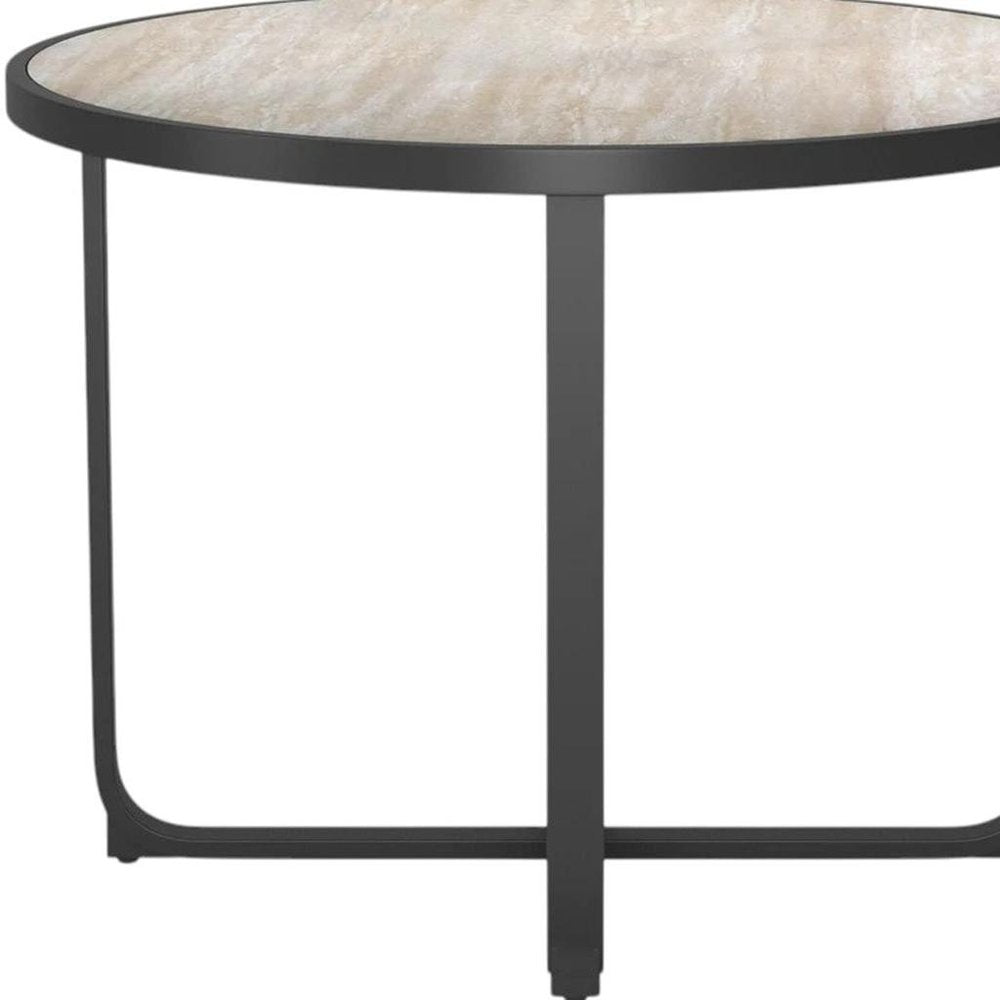42" Black Glass And Aluminum Cross Leg Base Round Top Dining Table