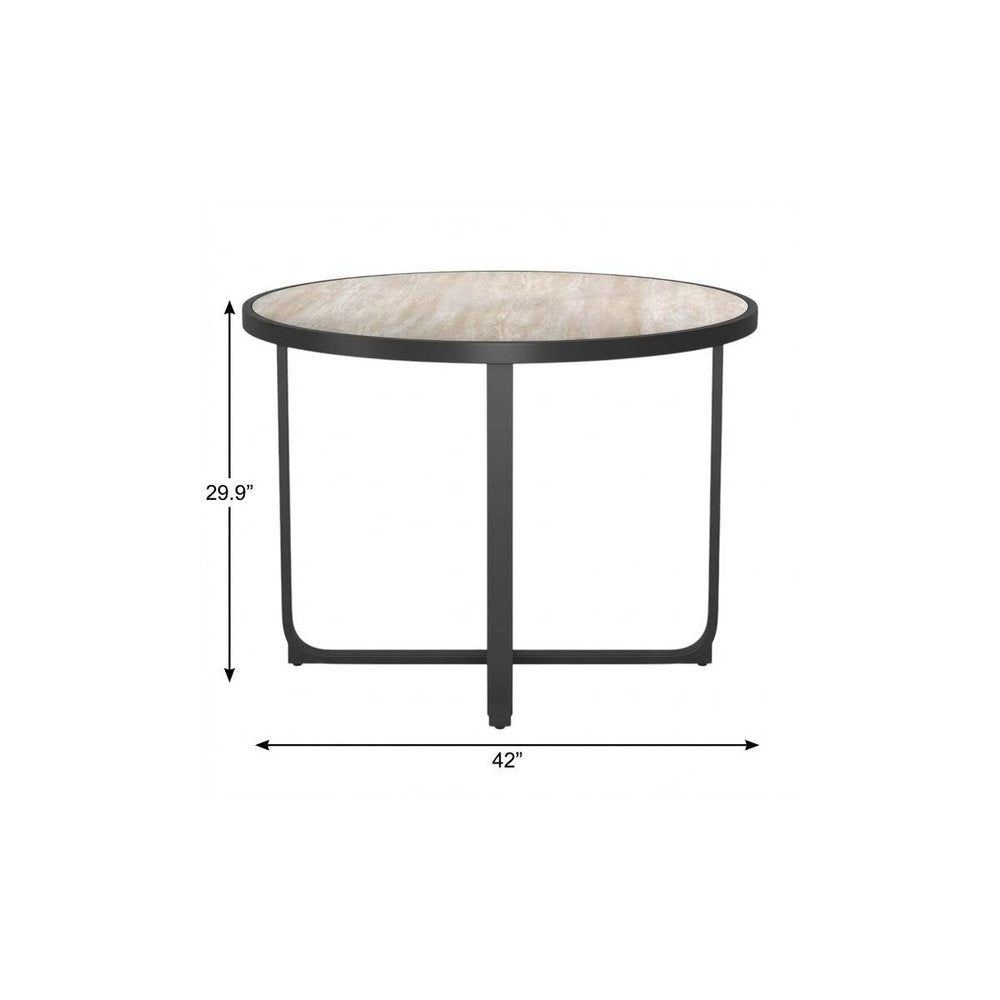 42" Black Glass And Aluminum Cross Leg Base Round Top Dining Table