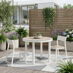 36" Natural and White Glass Wood and Aluminum Round Outdoor Dining Table