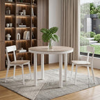 36" Natural and White Glass Wood and Aluminum Round Outdoor Dining Table