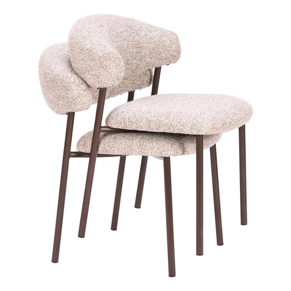 Set of Two Cloud And Brown Faux Shearling And Wood And Steel Open Back Dining Side Chairs