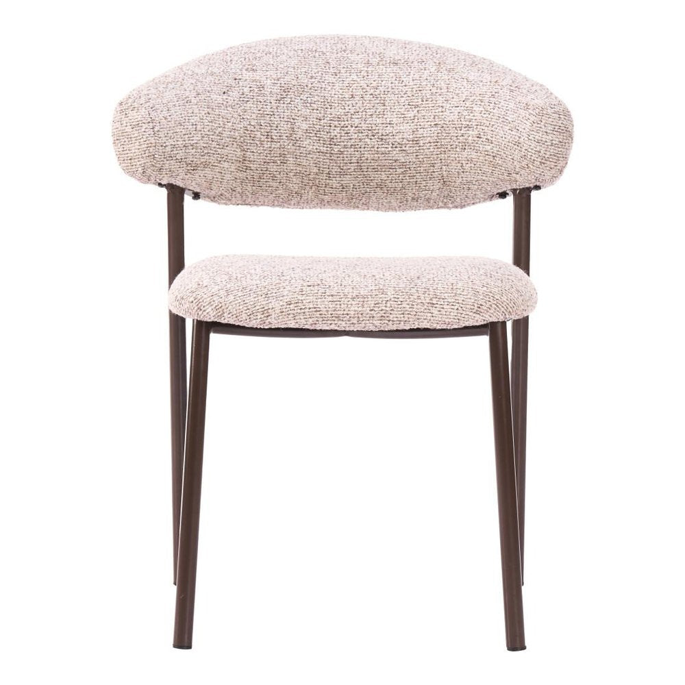 Set of Two Cloud And Brown Faux Shearling And Wood And Steel Open Back Dining Side Chairs