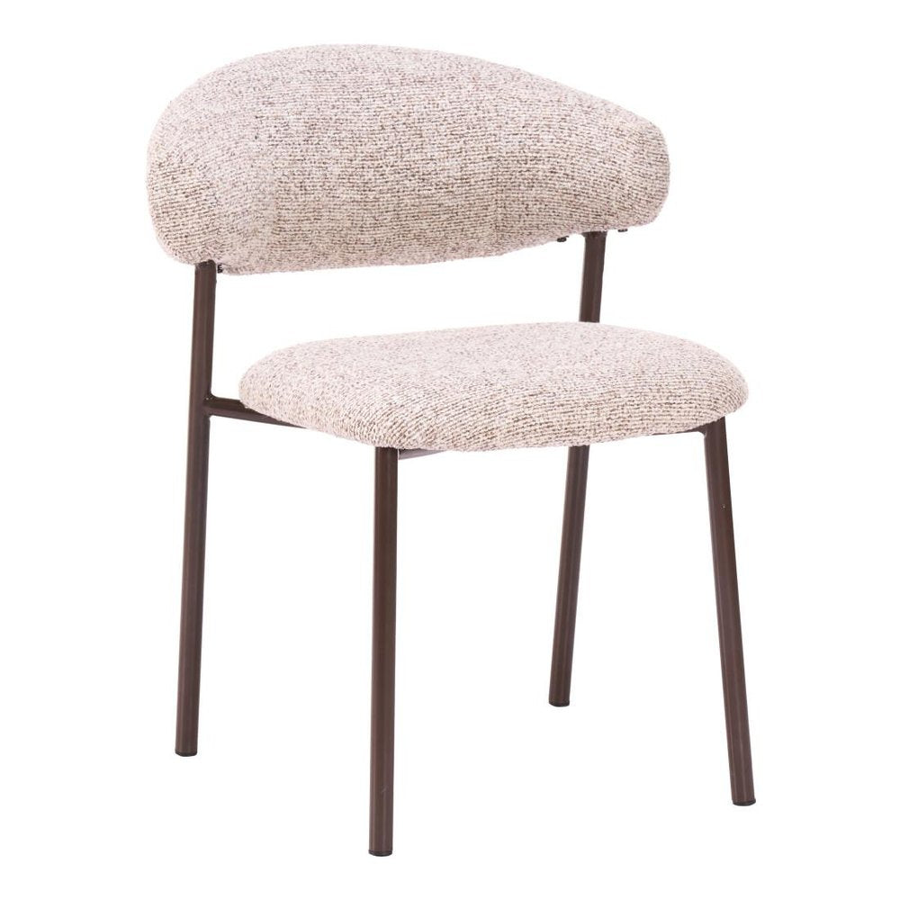 Set of Two Cloud And Brown Faux Shearling And Wood And Steel Open Back Dining Side Chairs