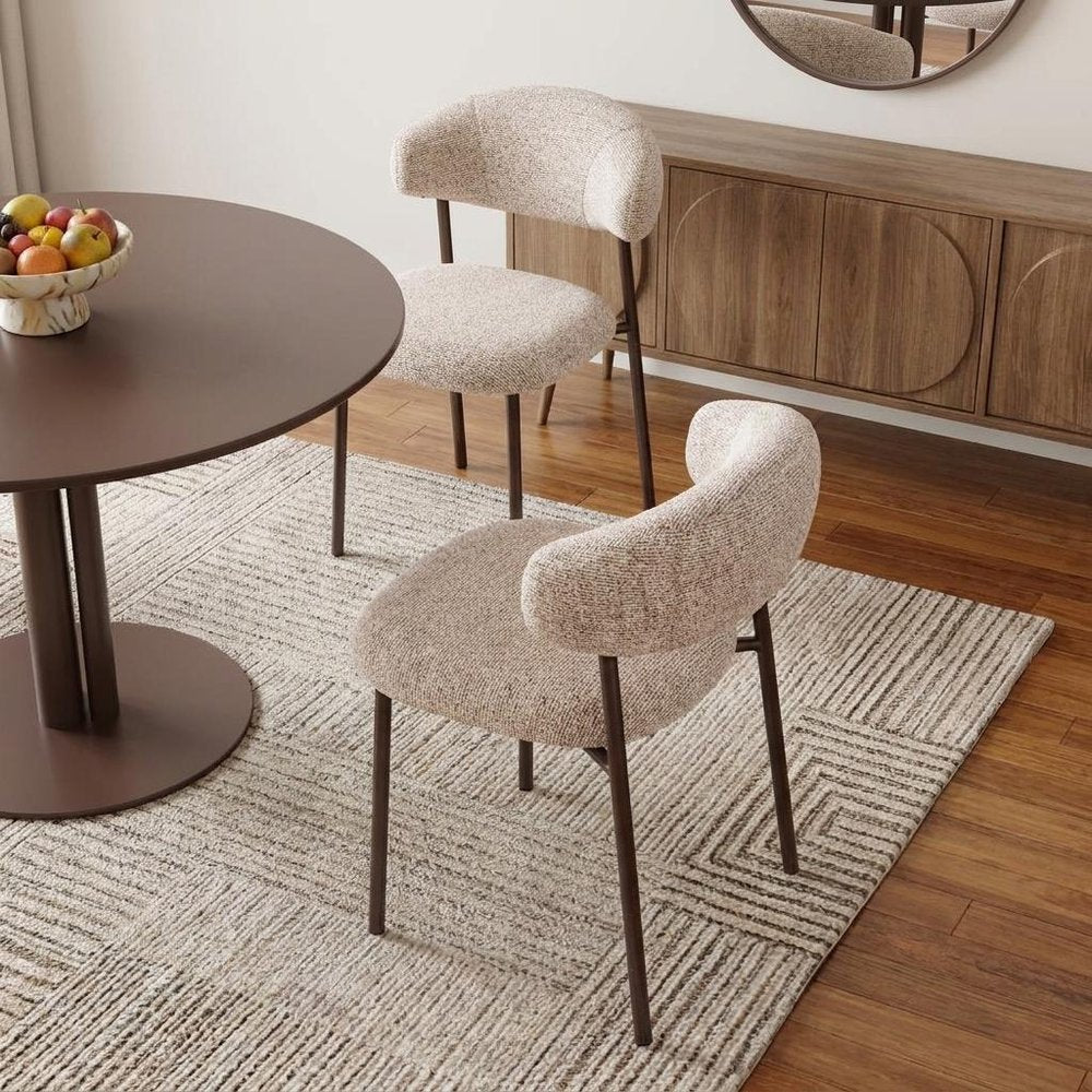 Set of Two Cloud And Brown Faux Shearling And Wood And Steel Open Back Dining Side Chairs