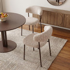 Set of Two Cloud And Brown Faux Shearling And Wood And Steel Open Back Dining Side Chairs