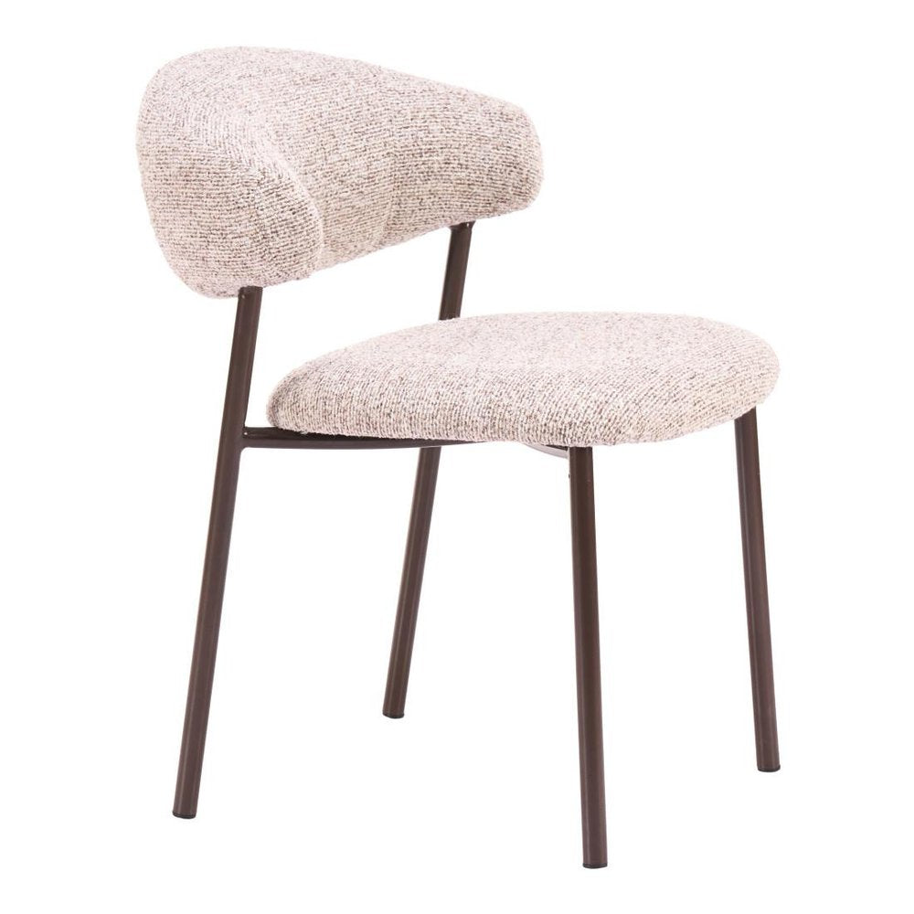 Set of Two Cloud And Brown Faux Shearling And Wood And Steel Open Back Dining Side Chairs