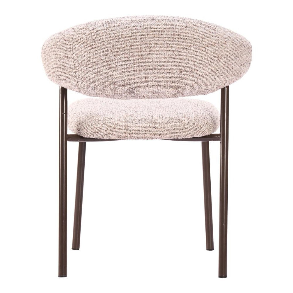 Set of Two Cloud And Brown Faux Shearling And Wood And Steel Open Back Dining Side Chairs