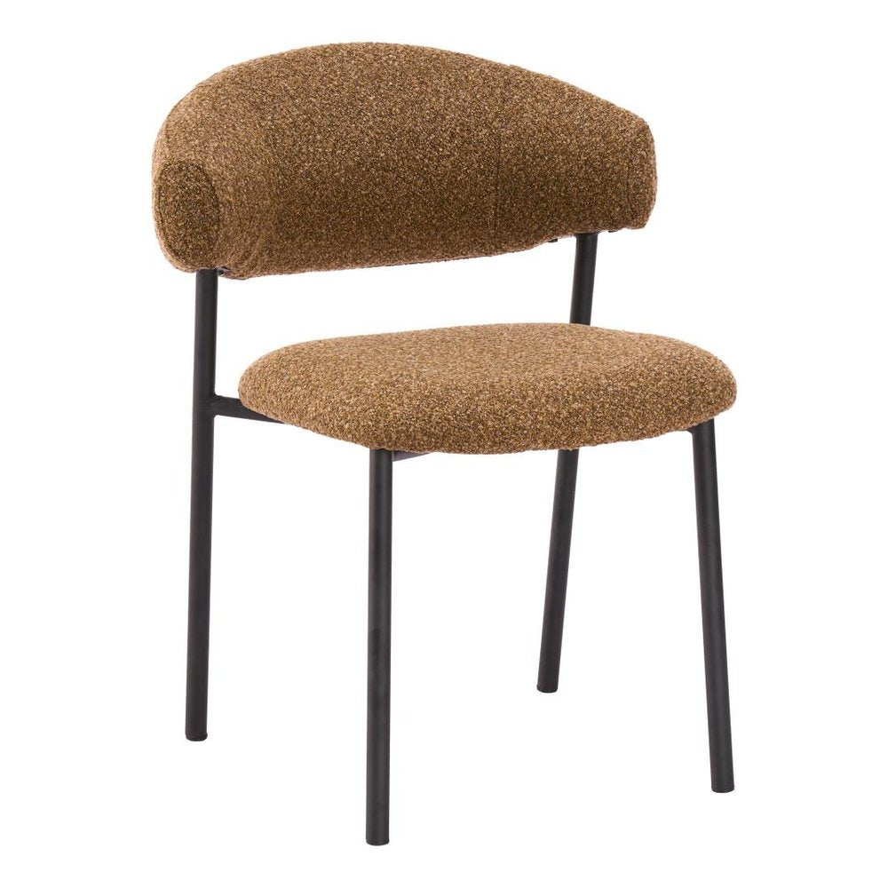 Set of Two Cloud And Brown Faux Shearling And Wood And Steel Open Back Dining Side Chairs