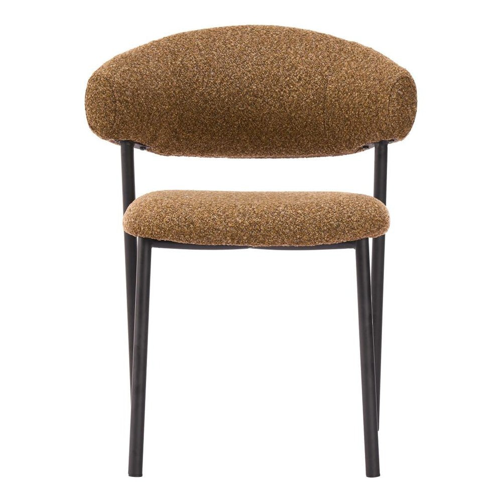 Set of Two Cloud And Brown Faux Shearling And Wood And Steel Open Back Dining Side Chairs