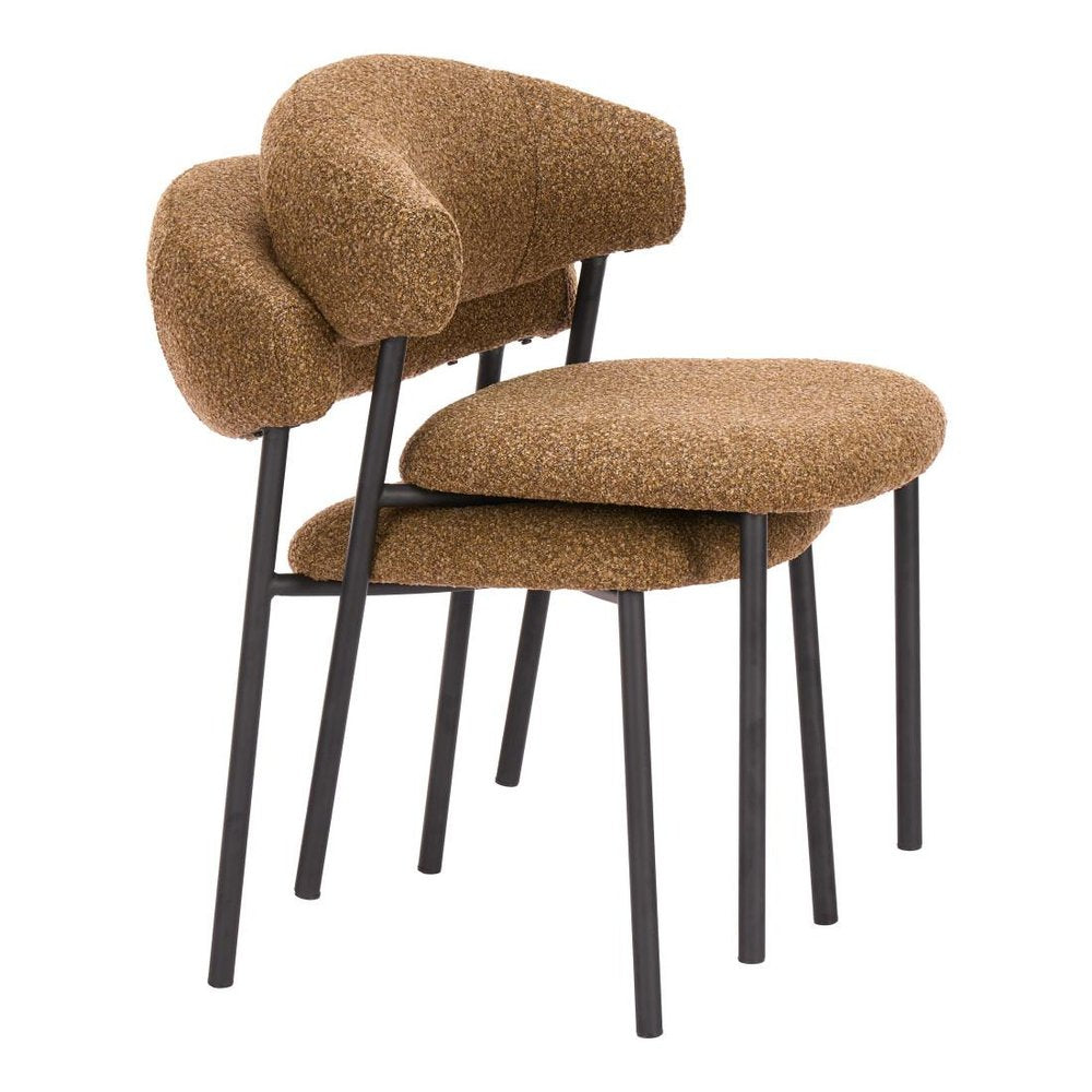 Set of Two Cloud And Brown Faux Shearling And Wood And Steel Open Back Dining Side Chairs