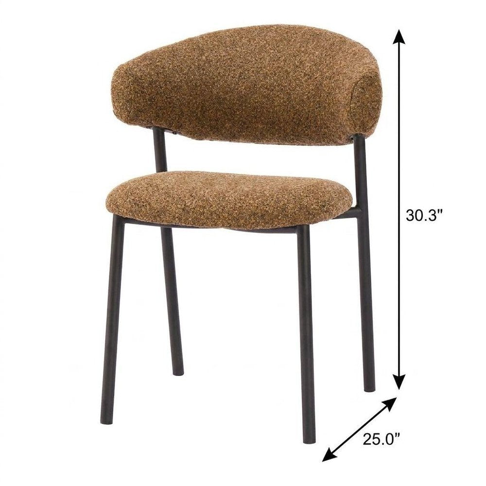 Set of Two Cloud And Brown Faux Shearling And Wood And Steel Open Back Dining Side Chairs