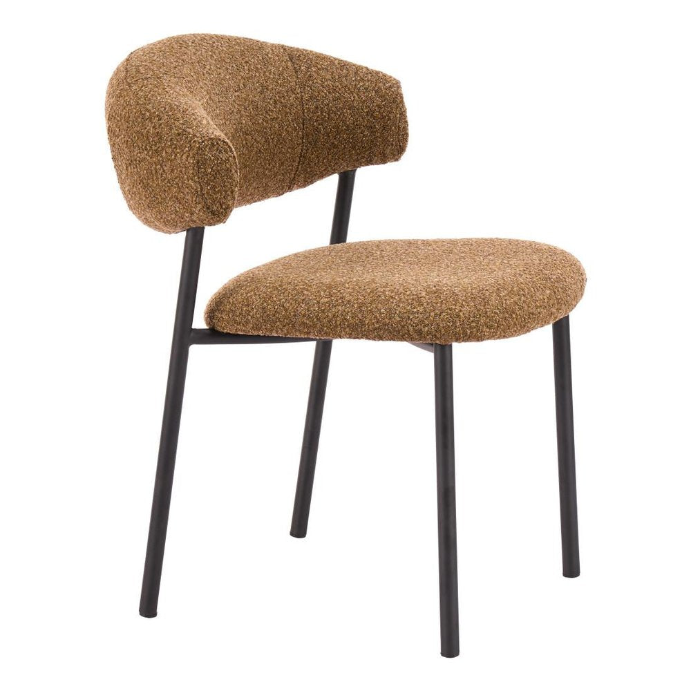 Set of Two Cloud And Brown Faux Shearling And Wood And Steel Open Back Dining Side Chairs